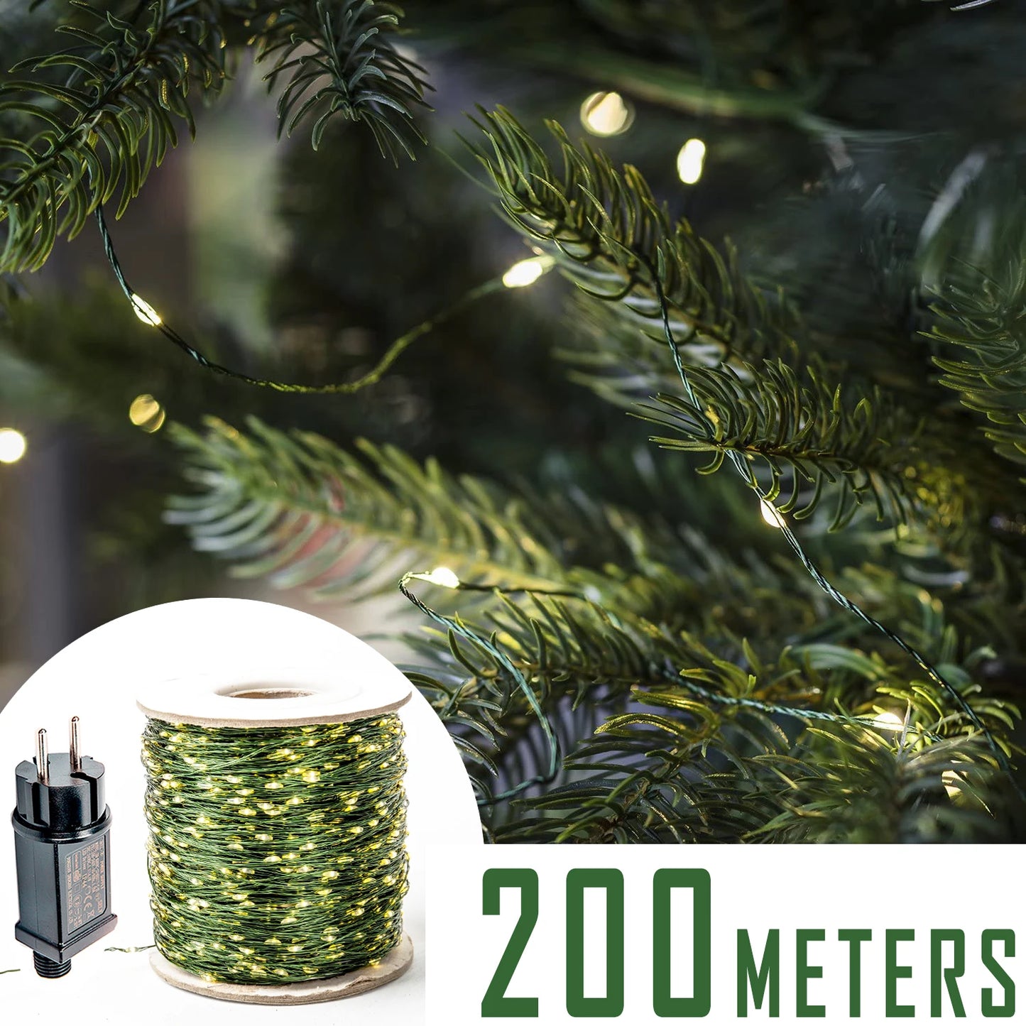 200M 2000LED Green Wire USB PLUG In  Fairy String Light Garland With Waterproof For Christmas Outdoor