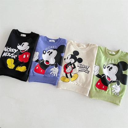 Disney Mickey Children' Tracksuit Cartoon Long Sleeve Crewneck Hoodies + Pants Two Piece Set