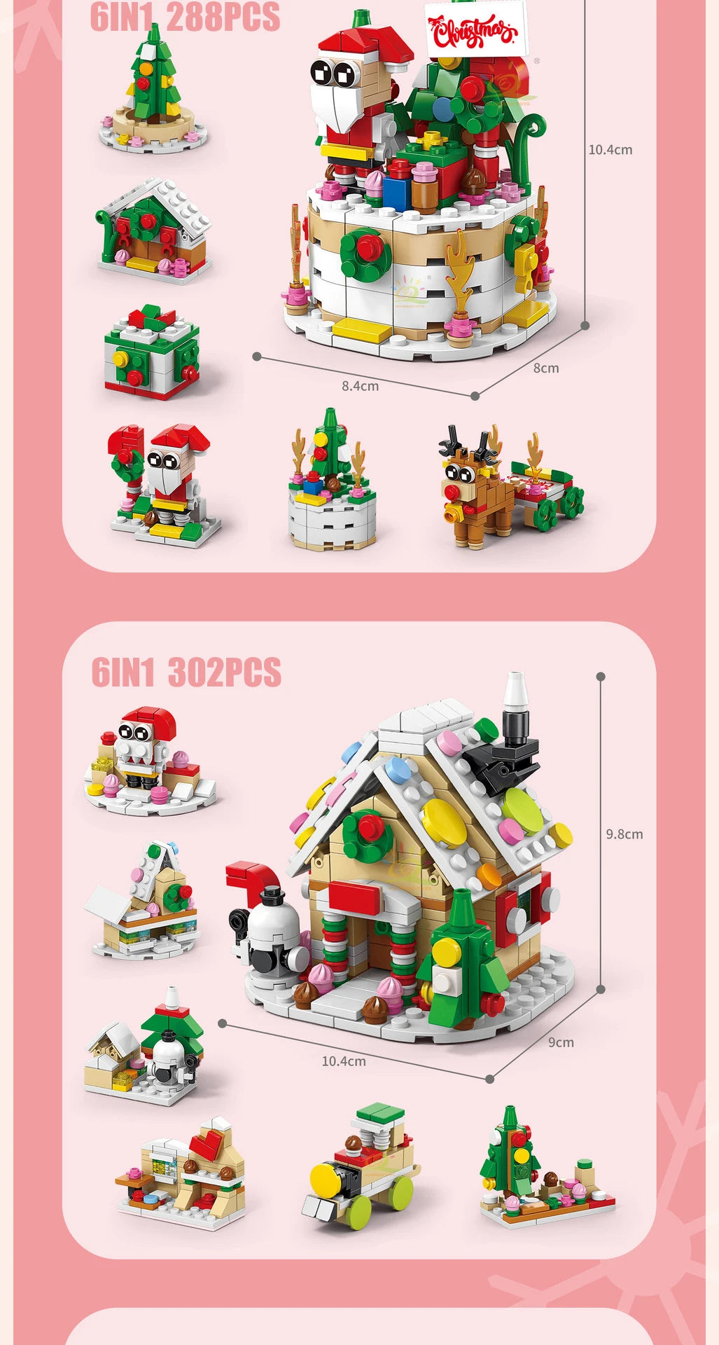 6IN1 Christmas Elk Deer Santa Claus Building Blocks City Snow House Xmas Tree Bricks Set Toys