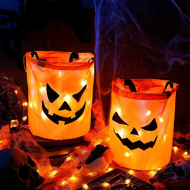 LED Light Halloween Trick or Treat Bucket Pumpkin Candy Bags