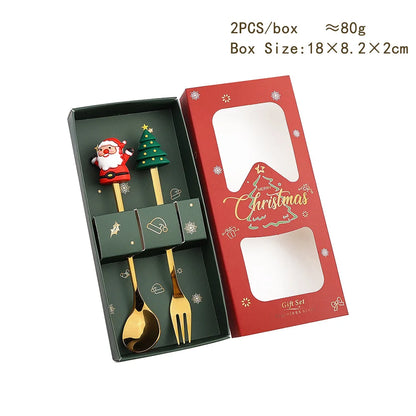 2pcs Christmas Decoration Silver Glod Spoon Fork Set Elk