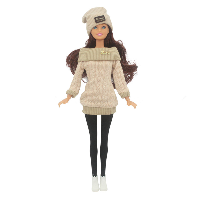 30cm Doll Full Set 1/6 Female Doll with Clothes and Hat Sweater Girls Dress Up