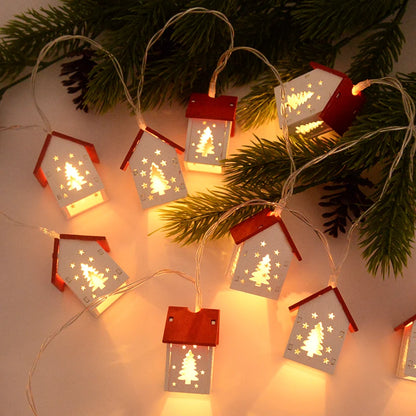 Christmas Wooden House LED String Light Xmas Tree Hanging Ornament