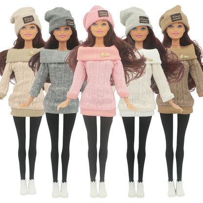 30cm Doll Full Set 1/6 Female Doll with Clothes and Hat Sweater Girls Dress Up