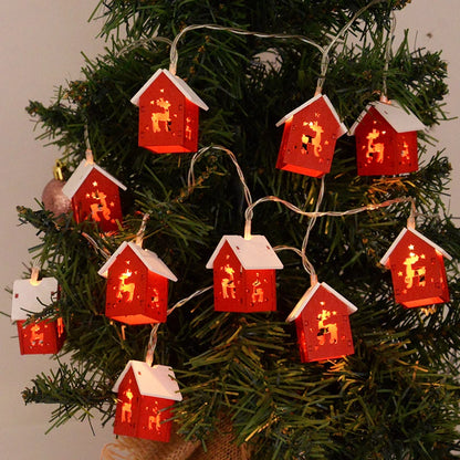 Christmas Wooden House LED String Light Xmas Tree Hanging Ornament