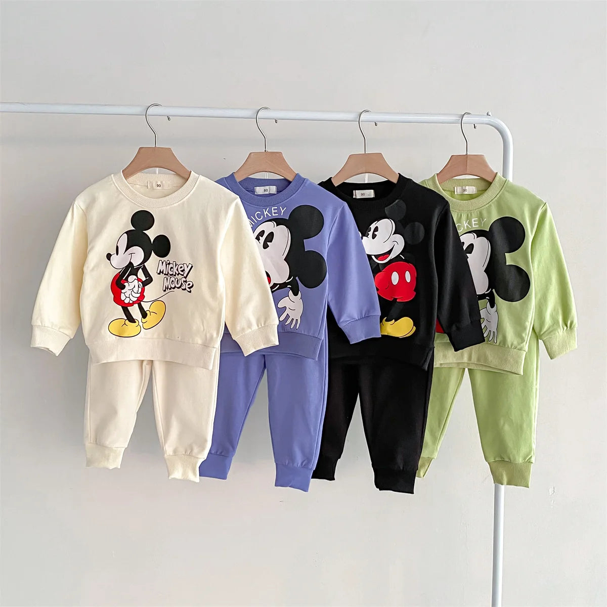 Disney Mickey Children' Tracksuit Cartoon Long Sleeve Crewneck Hoodies + Pants Two Piece Set