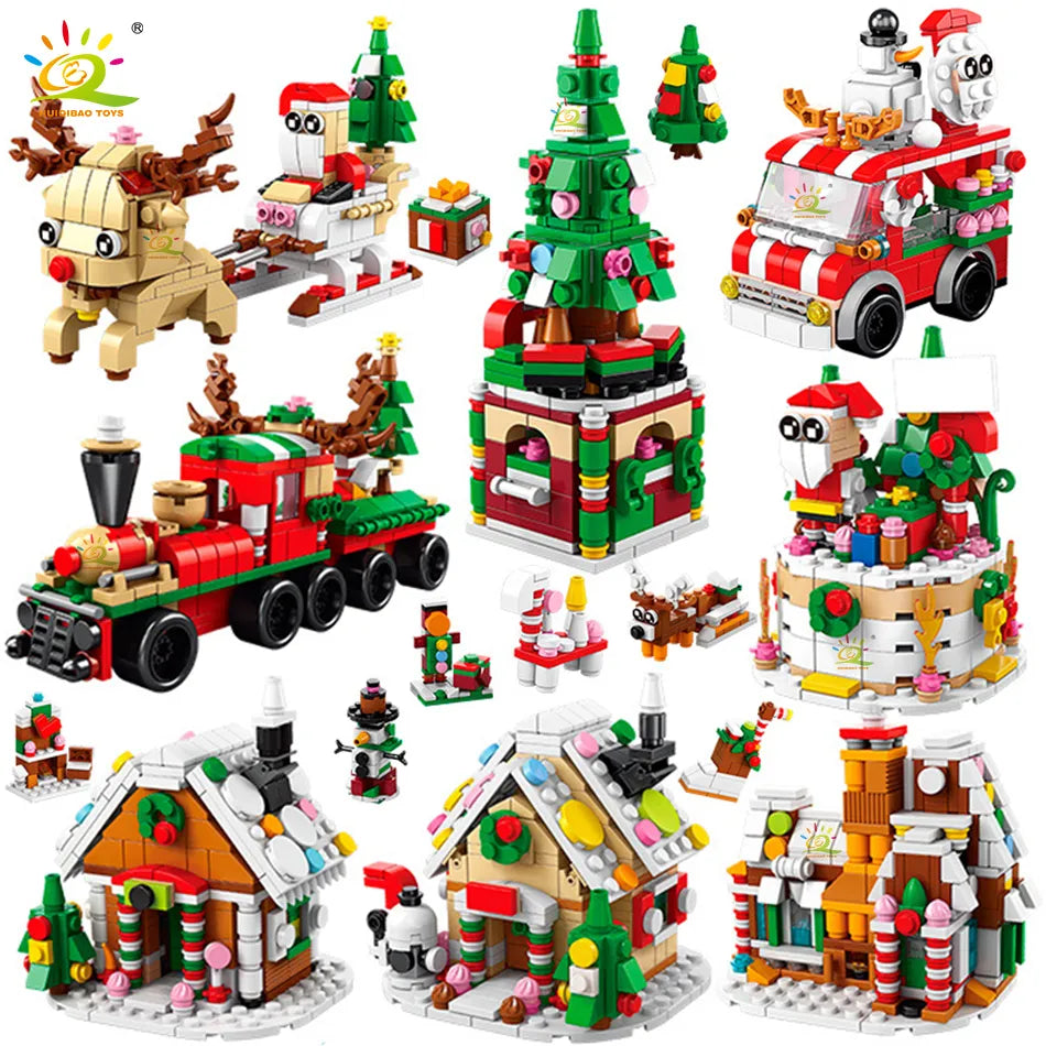 6IN1 Christmas Elk Deer Santa Claus Building Blocks City Snow House Xmas Tree Bricks Set Toys