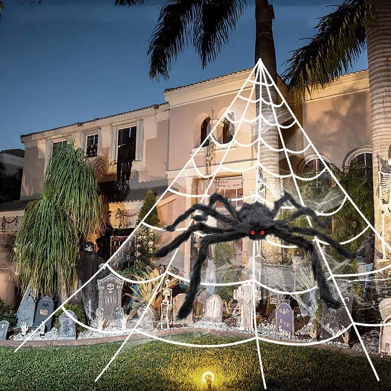 Halloween Black Scary Giant Spider Huge Spider Web Halloween Decor