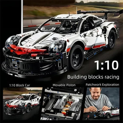 Technical 1580PCS Electric Remote Control with Lights Car 911Rsr Compatible with 42096 Building Blocks