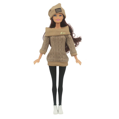 30cm Doll Full Set 1/6 Female Doll with Clothes and Hat Sweater Girls Dress Up