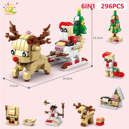 6IN1 Christmas Elk Deer Santa Claus Building Blocks City Snow House Xmas Tree Bricks Set Toys