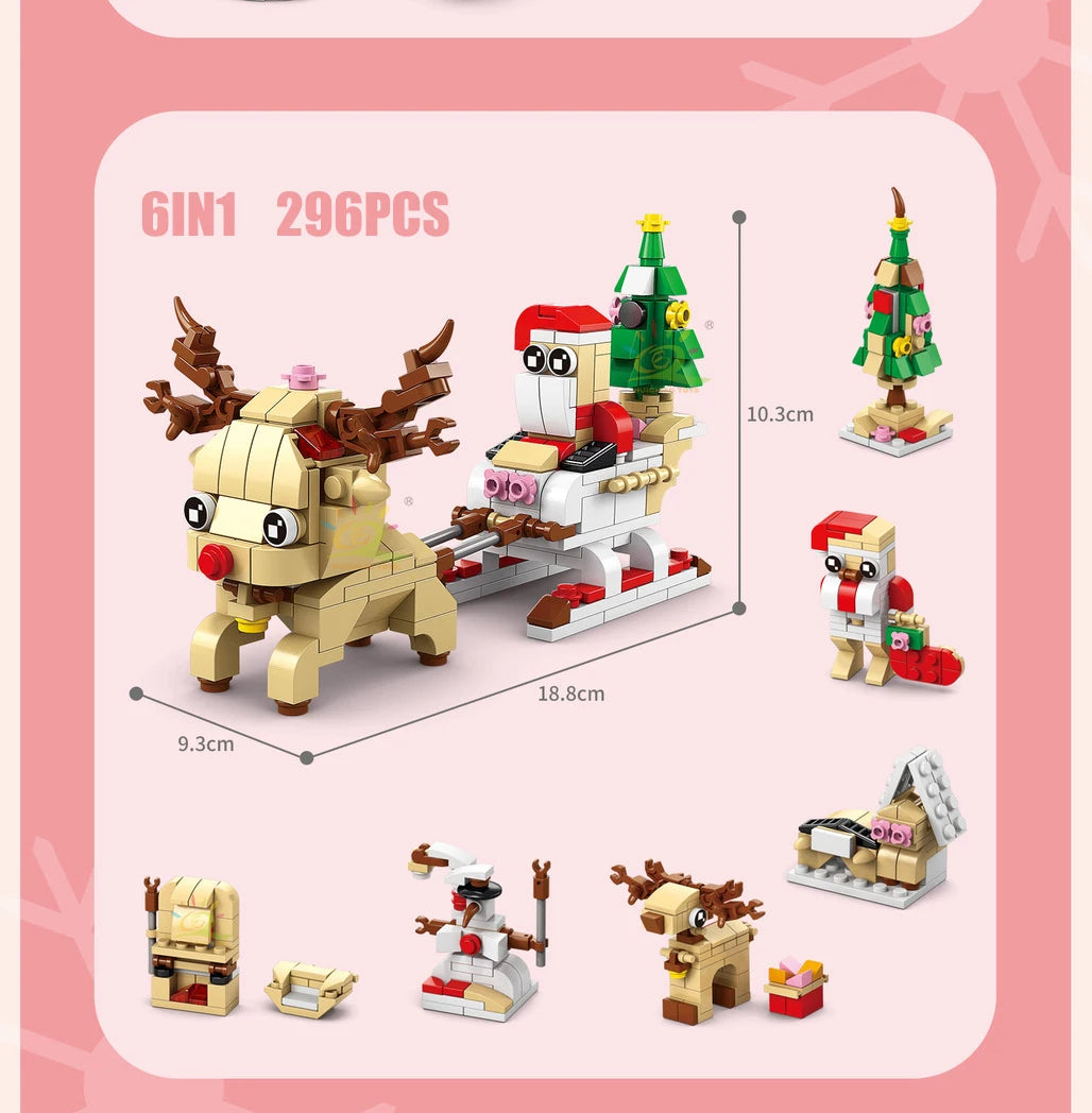 6IN1 Christmas Elk Deer Santa Claus Building Blocks City Snow House Xmas Tree Bricks Set Toys