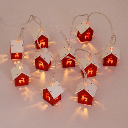 Christmas Wooden House LED String Light Xmas Tree Hanging Ornament