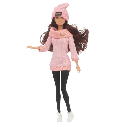 30cm Doll Full Set 1/6 Female Doll with Clothes and Hat Sweater Girls Dress Up