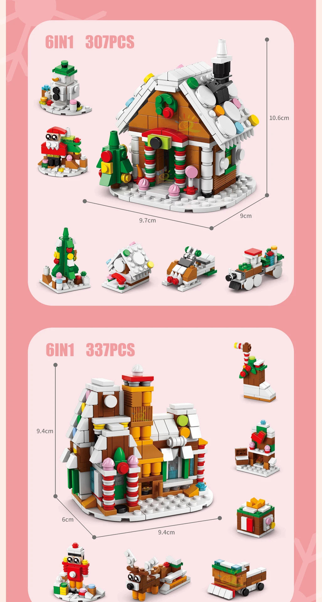 6IN1 Christmas Elk Deer Santa Claus Building Blocks City Snow House Xmas Tree Bricks Set Toys