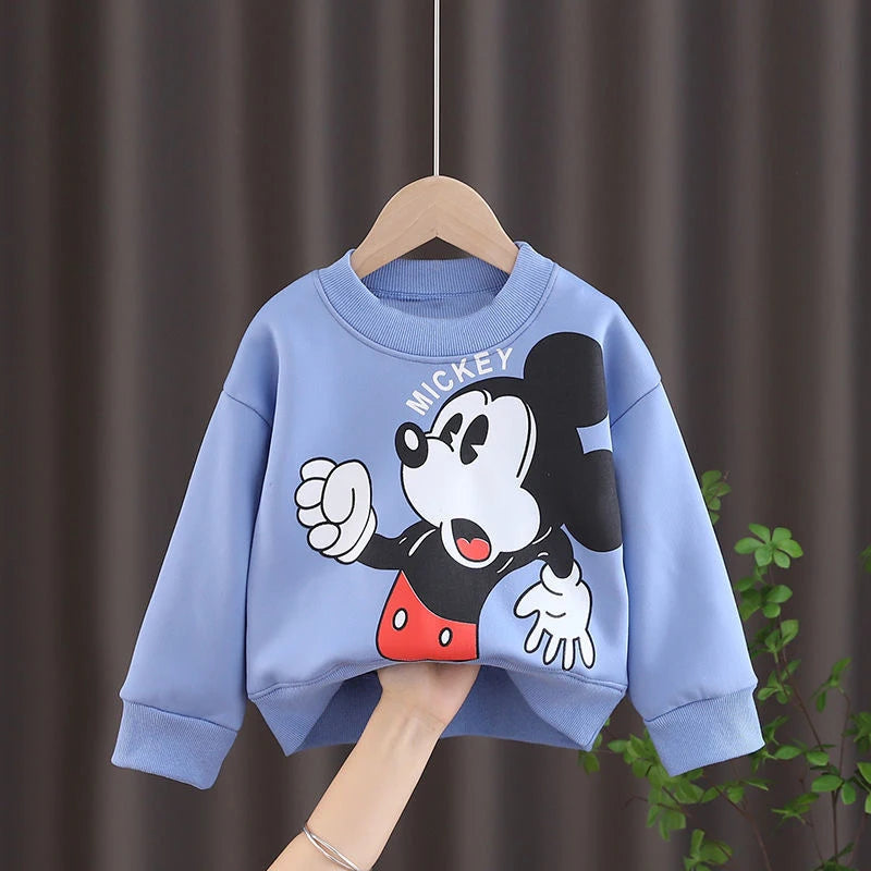 Disney Mickey Children' Tracksuit Cartoon Long Sleeve Crewneck Hoodies + Pants Two Piece Set