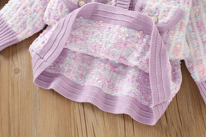 Girls' long sleeve knitting suit 2024 Christmas autumn winter new girls' sweater cardigan knitting Top + skirt two piece set