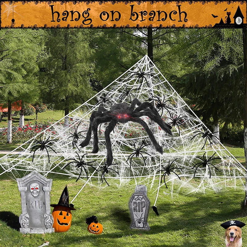 Halloween Black Scary Giant Spider Huge Spider Web Halloween Decor