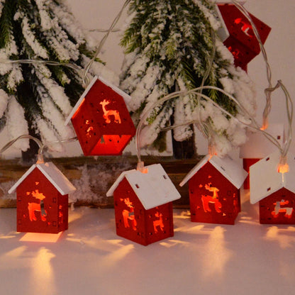 Christmas Wooden House LED String Light Xmas Tree Hanging Ornament