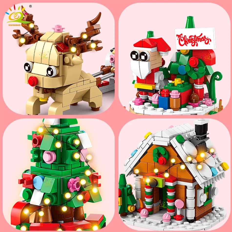 6IN1 Christmas Elk Deer Santa Claus Building Blocks City Snow House Xmas Tree Bricks Set Toys