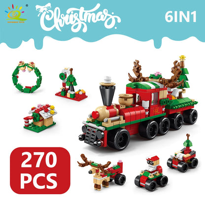 6IN1 Christmas Elk Deer Santa Claus Building Blocks City Snow House Xmas Tree Bricks Set Toys