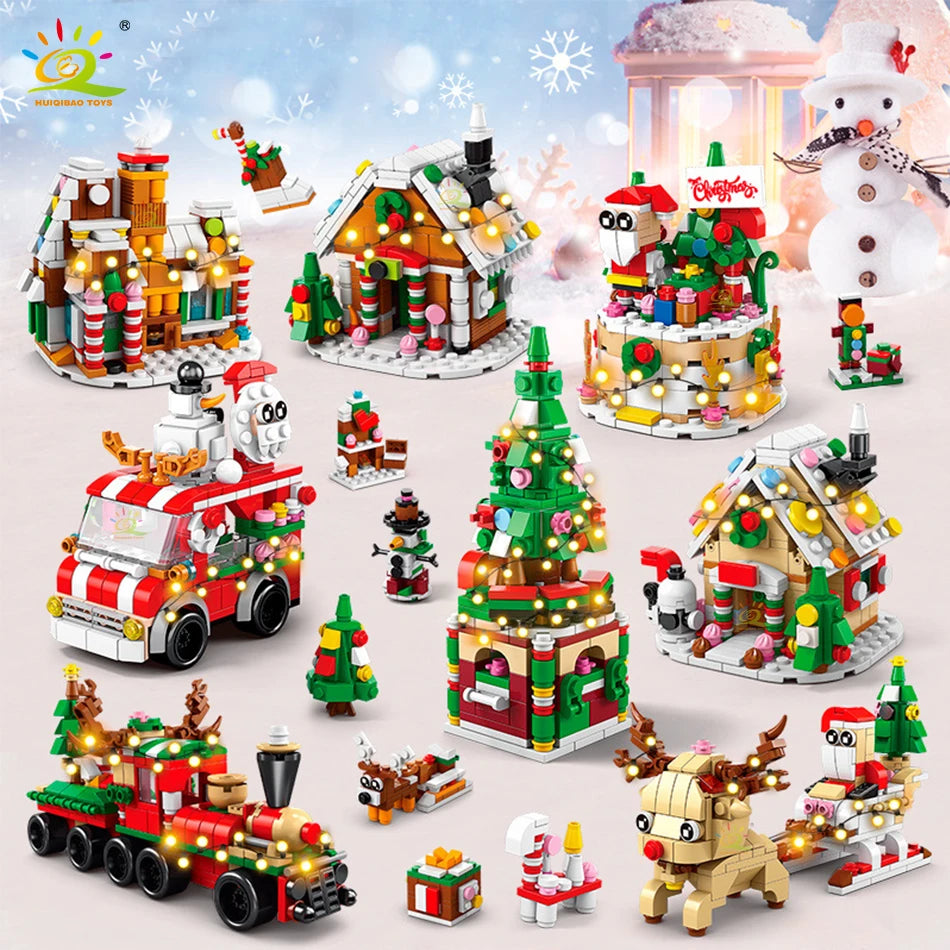 6IN1 Christmas Elk Deer Santa Claus Building Blocks City Snow House Xmas Tree Bricks Set Toys