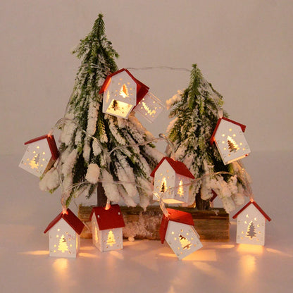 Christmas Wooden House LED String Light Xmas Tree Hanging Ornament