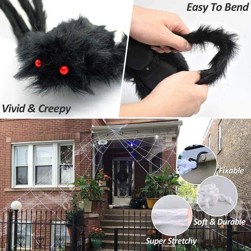 Halloween Black Scary Giant Spider Huge Spider Web Halloween Decor