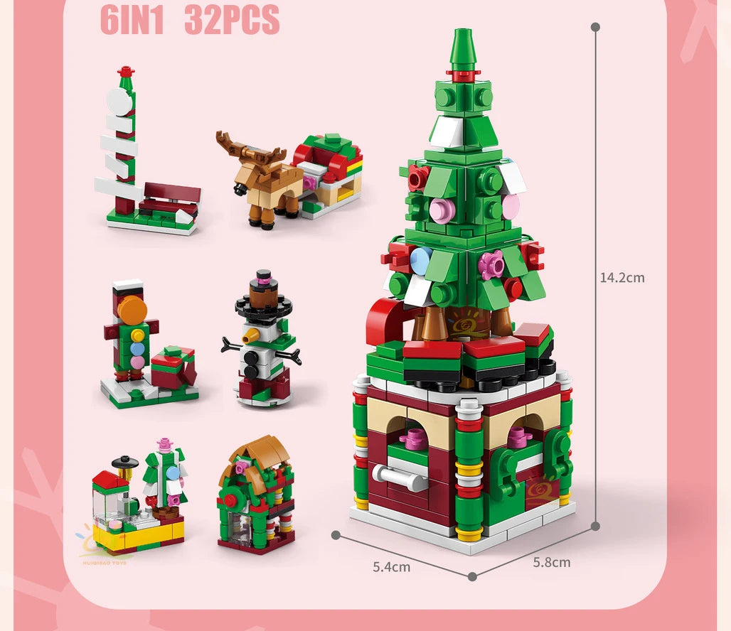 6IN1 Christmas Elk Deer Santa Claus Building Blocks City Snow House Xmas Tree Bricks Set Toys