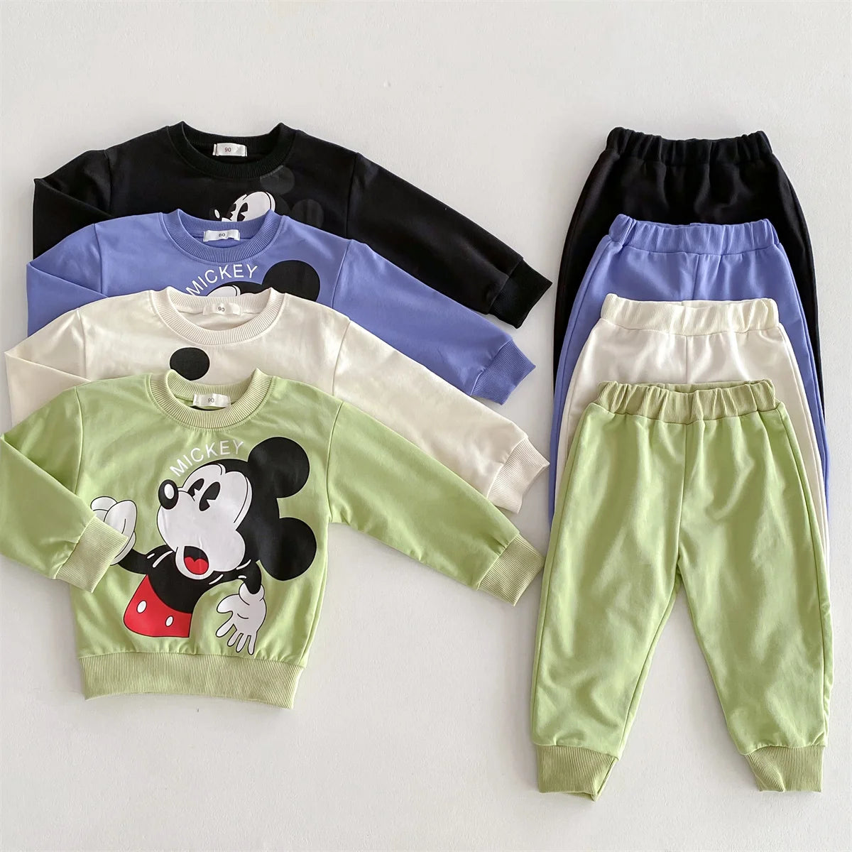 Disney Mickey Children' Tracksuit Cartoon Long Sleeve Crewneck Hoodies + Pants Two Piece Set