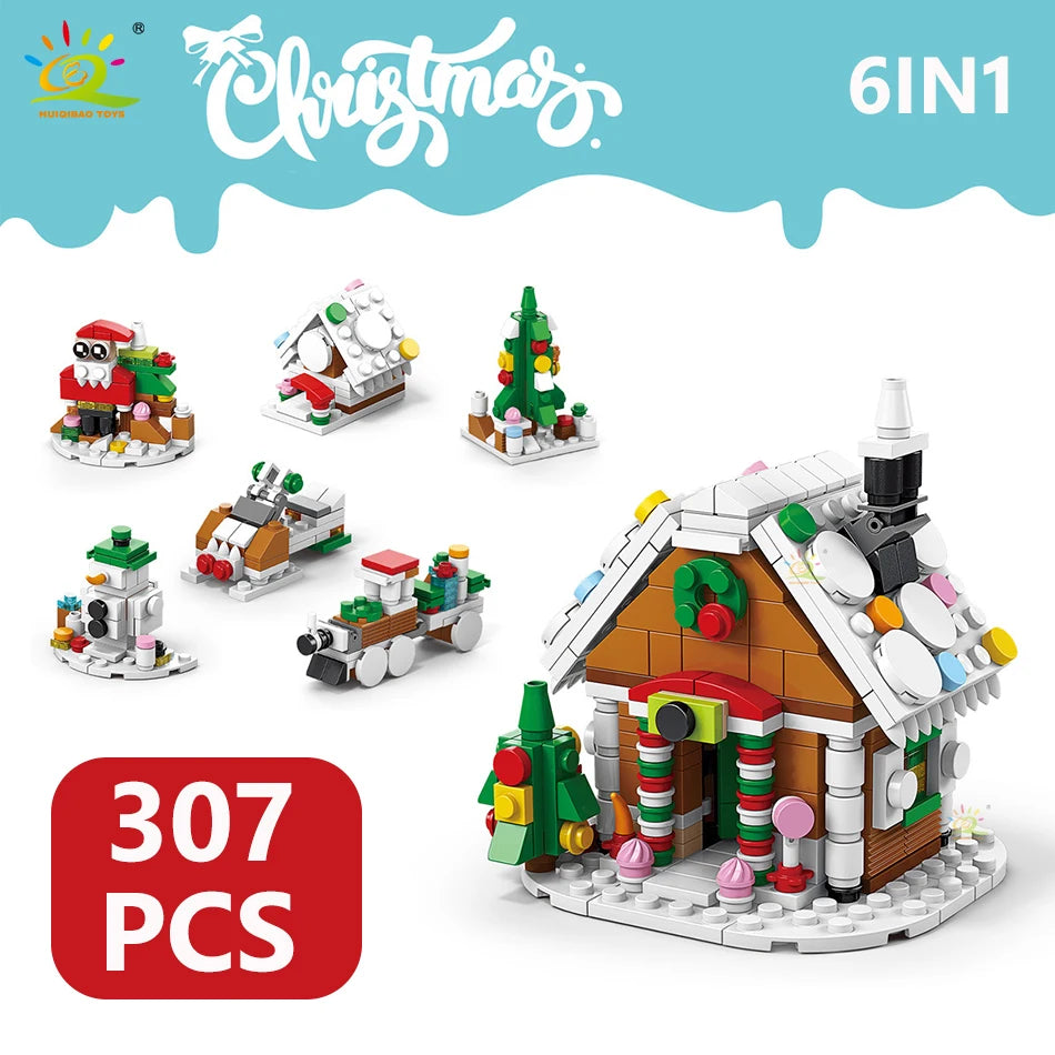 6IN1 Christmas Elk Deer Santa Claus Building Blocks City Snow House Xmas Tree Bricks Set Toys