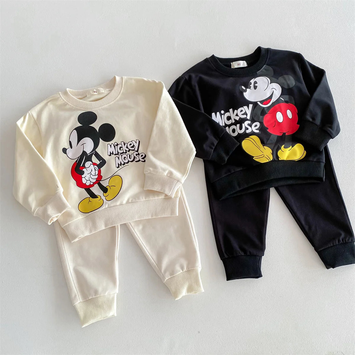 Disney Mickey Children' Tracksuit Cartoon Long Sleeve Crewneck Hoodies + Pants Two Piece Set