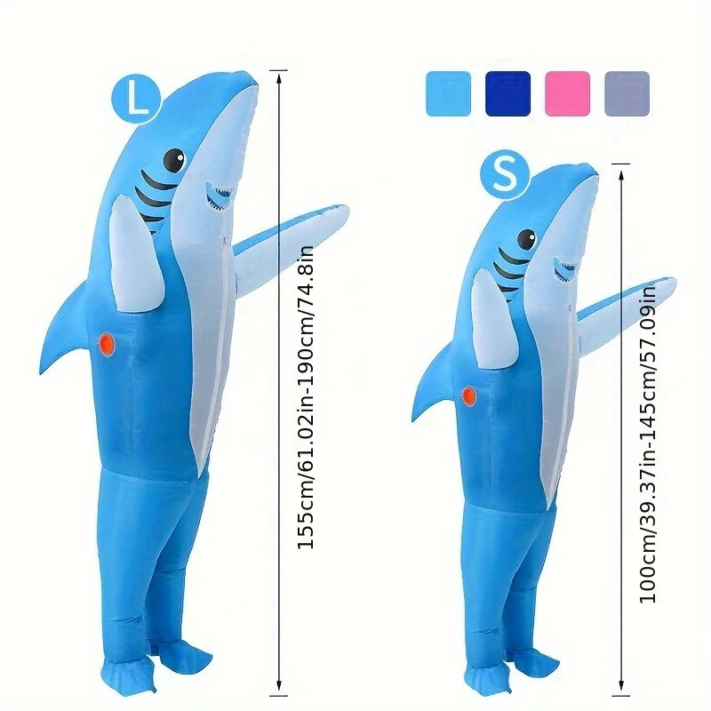 Cute Unique Standing Shark Design Inflatable Suit, Halloween Inflatable Costume