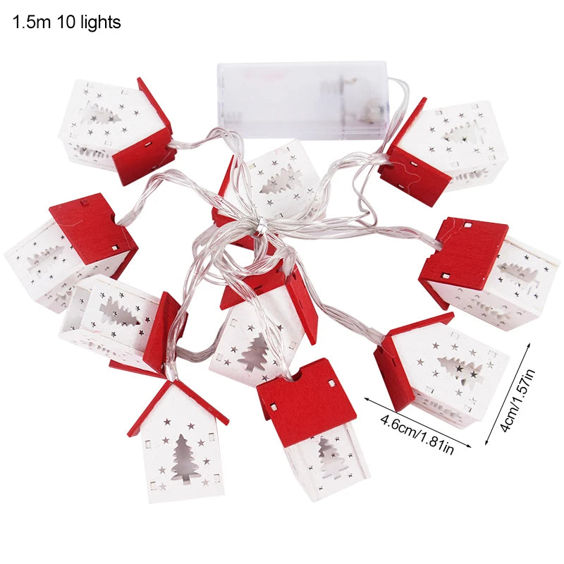 Christmas Wooden House LED String Light Xmas Tree Hanging Ornament