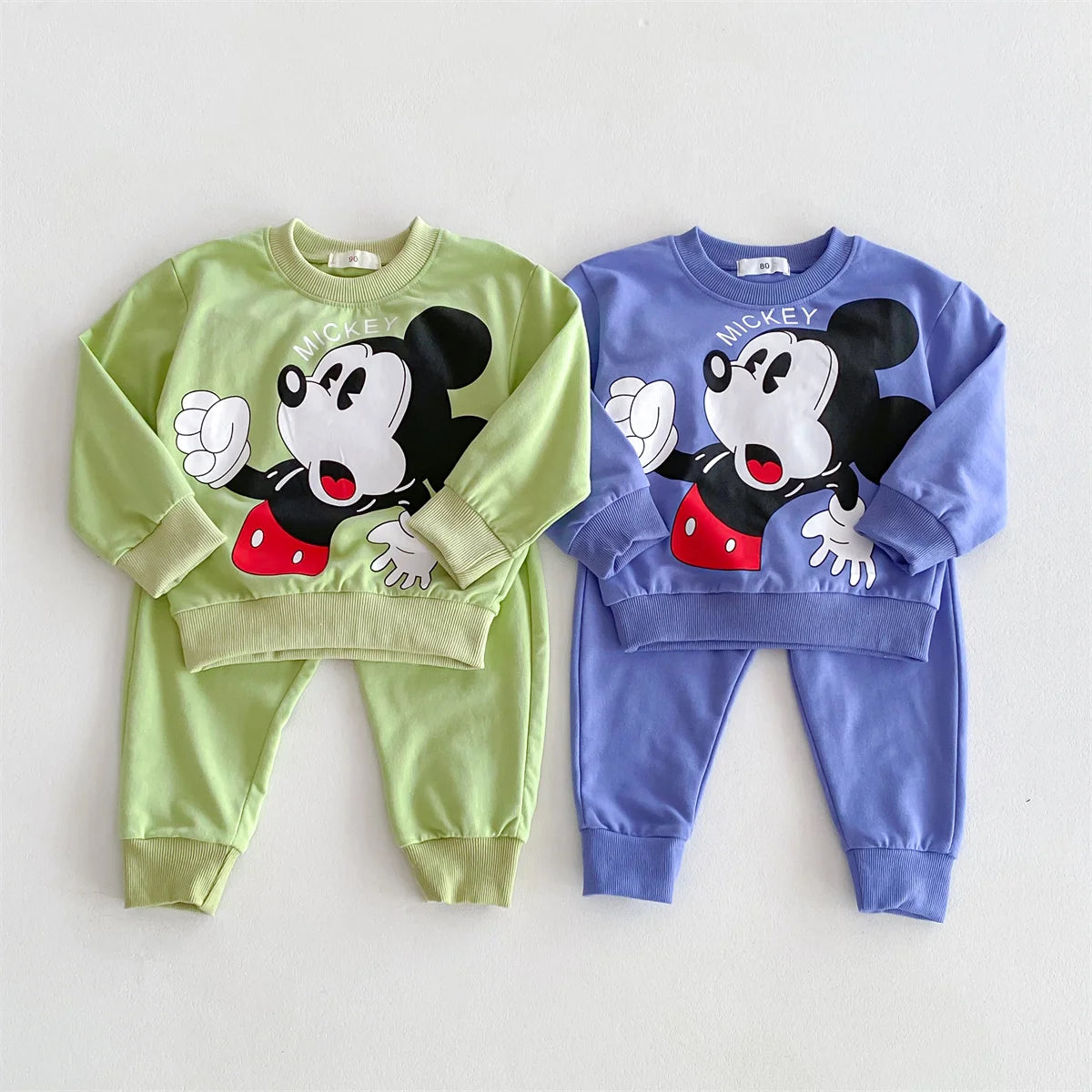 Disney Mickey Children' Tracksuit Cartoon Long Sleeve Crewneck Hoodies + Pants Two Piece Set