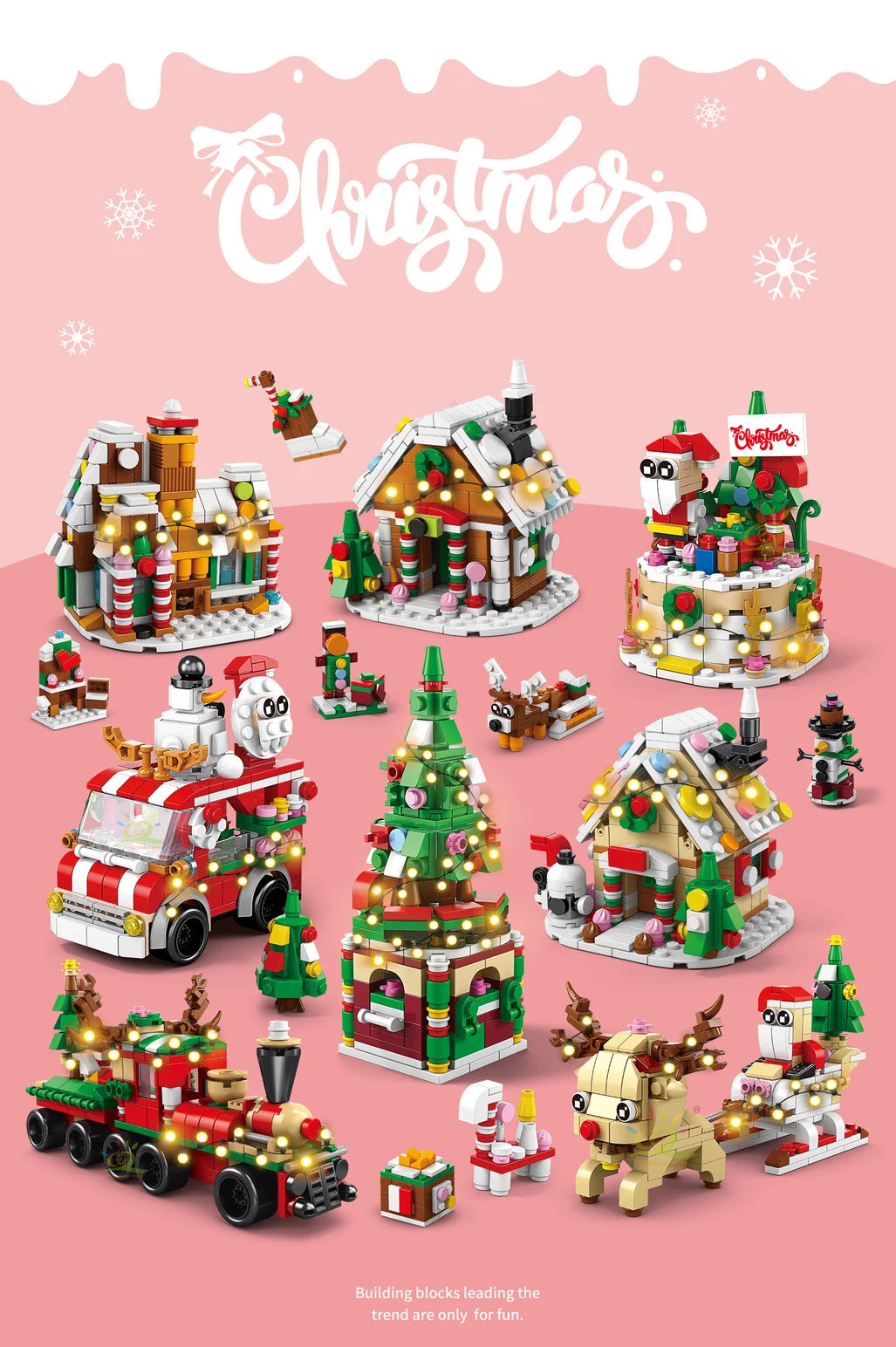 6IN1 Christmas Elk Deer Santa Claus Building Blocks City Snow House Xmas Tree Bricks Set Toys