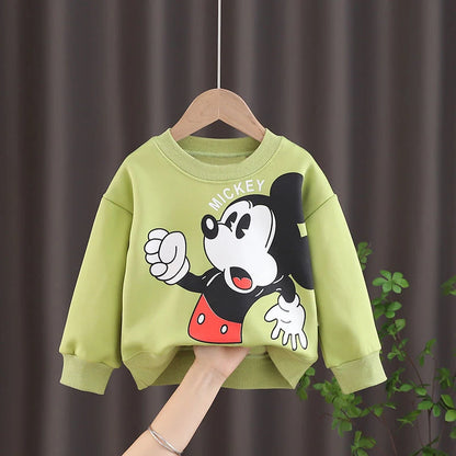 Disney Mickey Children' Tracksuit Cartoon Long Sleeve Crewneck Hoodies + Pants Two Piece Set