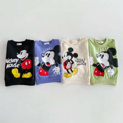 Disney Mickey Children' Tracksuit Cartoon Long Sleeve Crewneck Hoodies + Pants Two Piece Set