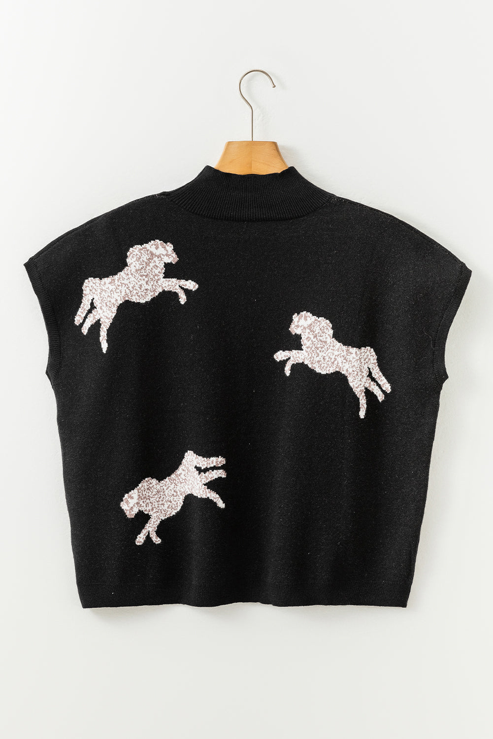 Pull à manches courtes et col haut à motif de guépard animé abricot