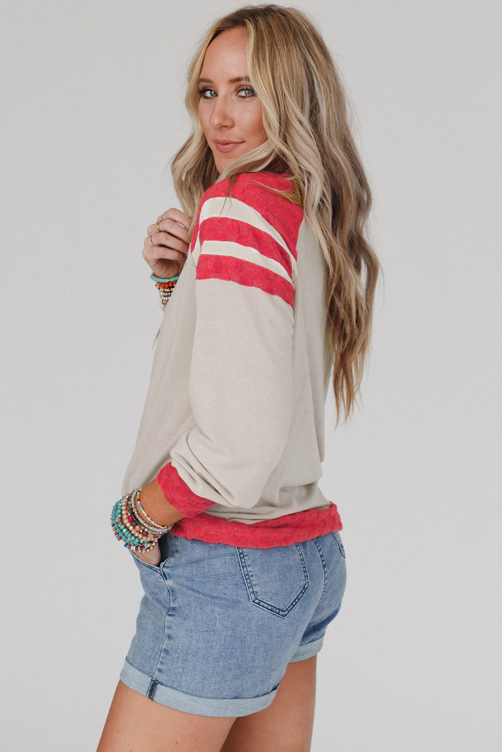 Apricot Color Block Raglan Long Sleeve Top