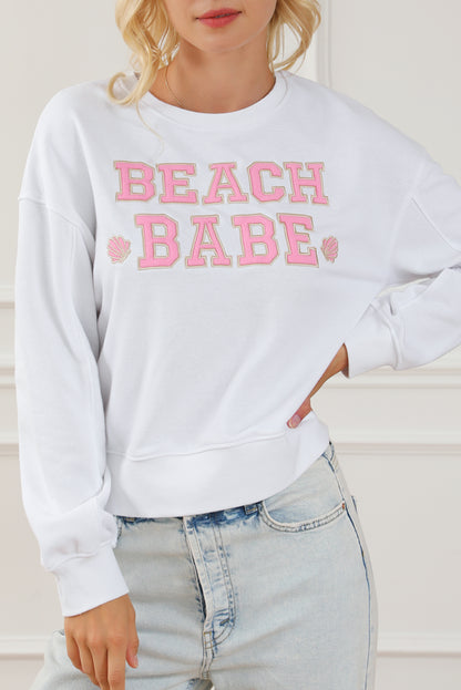 Moletom casual branco BEACH BABE com slogan gráfico