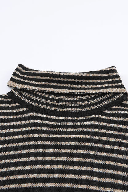 Black Striped Turtleneck Loose Sweater