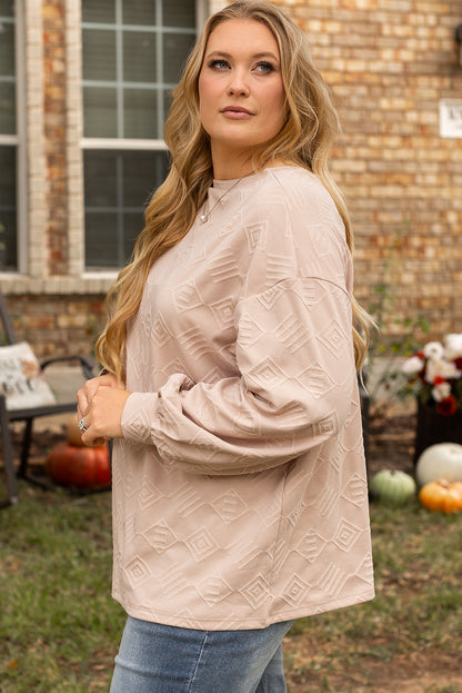 Parchment Plus Size Textured Drop Shoulder Crew Neck Sweatshirt