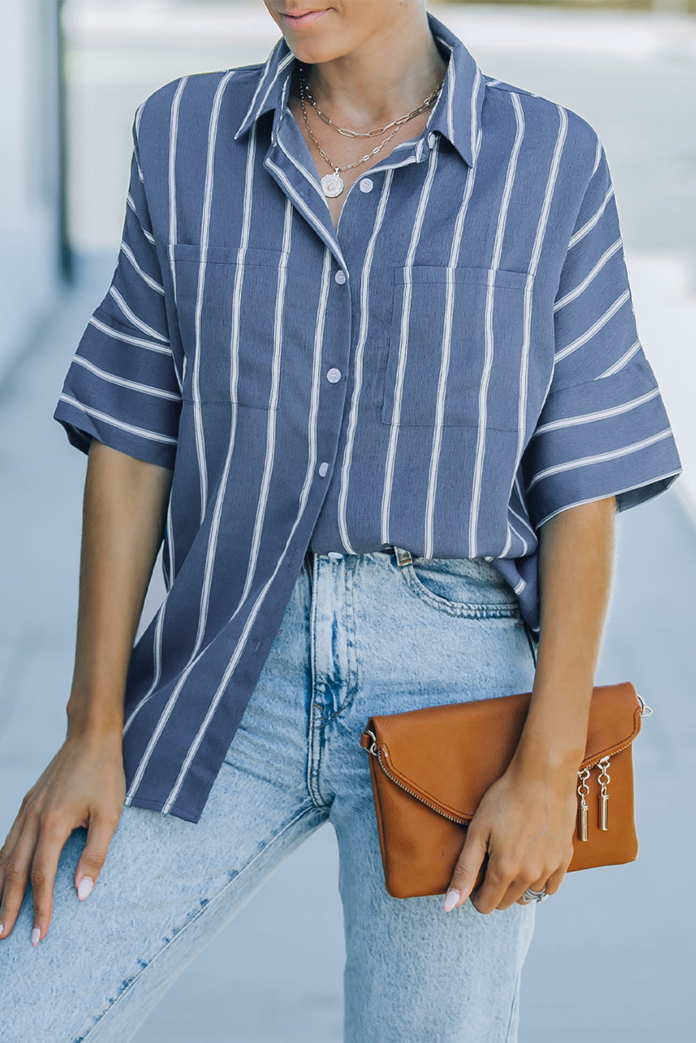 Orange Pocketed Striped Shirt