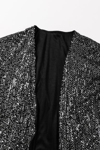 Kimono argenté à manches 3/4 et sequins