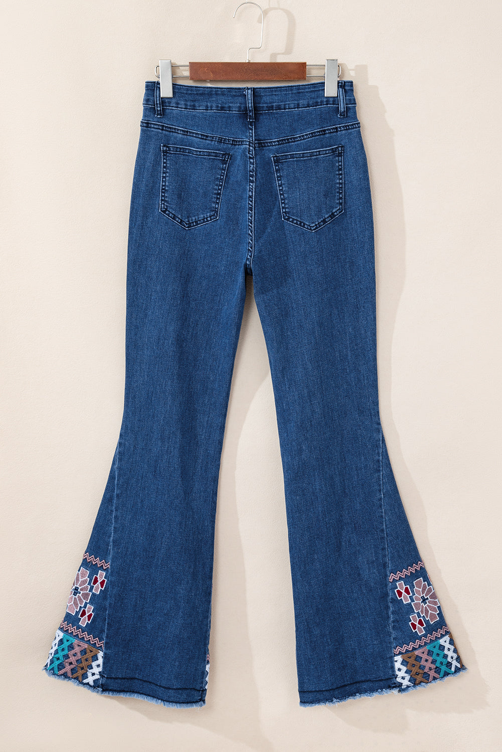 Ashleigh Blue Geometric Embroidered Raw Hem Flared Jeans