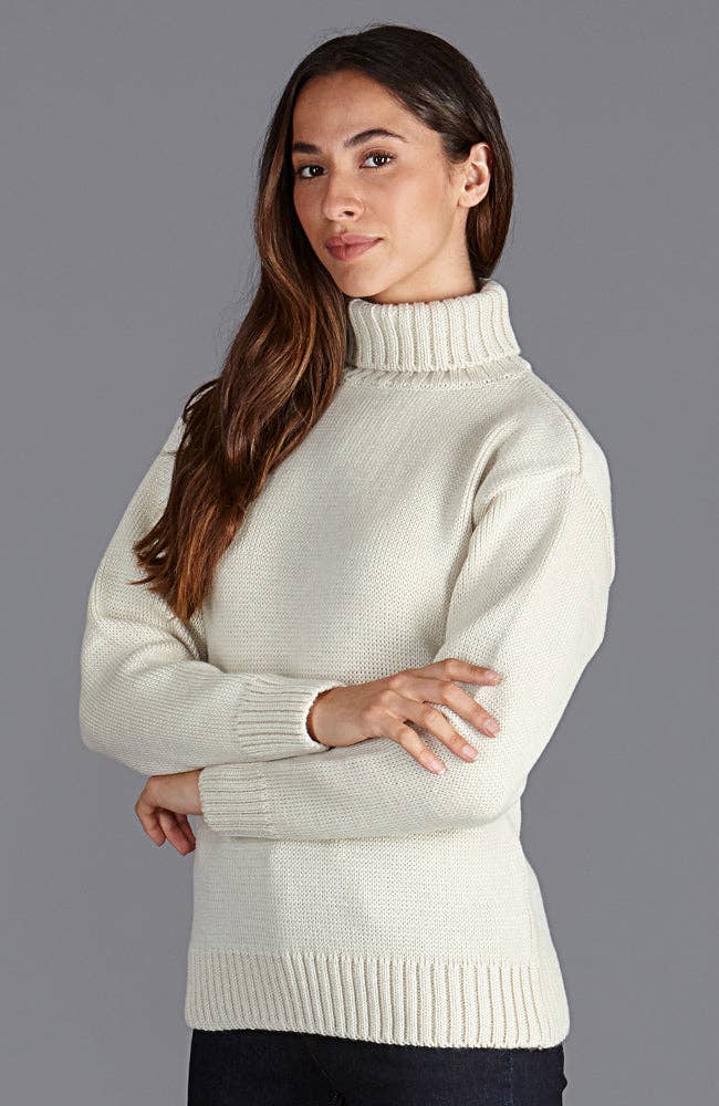 Womens 100% Chunky Merino Wool Submariner Roll Neck Jumper