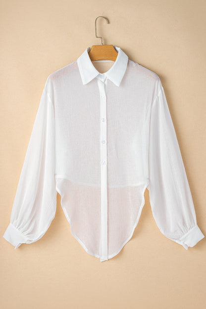 White Solid Knotted Front Loose Fit Sheer Shirt