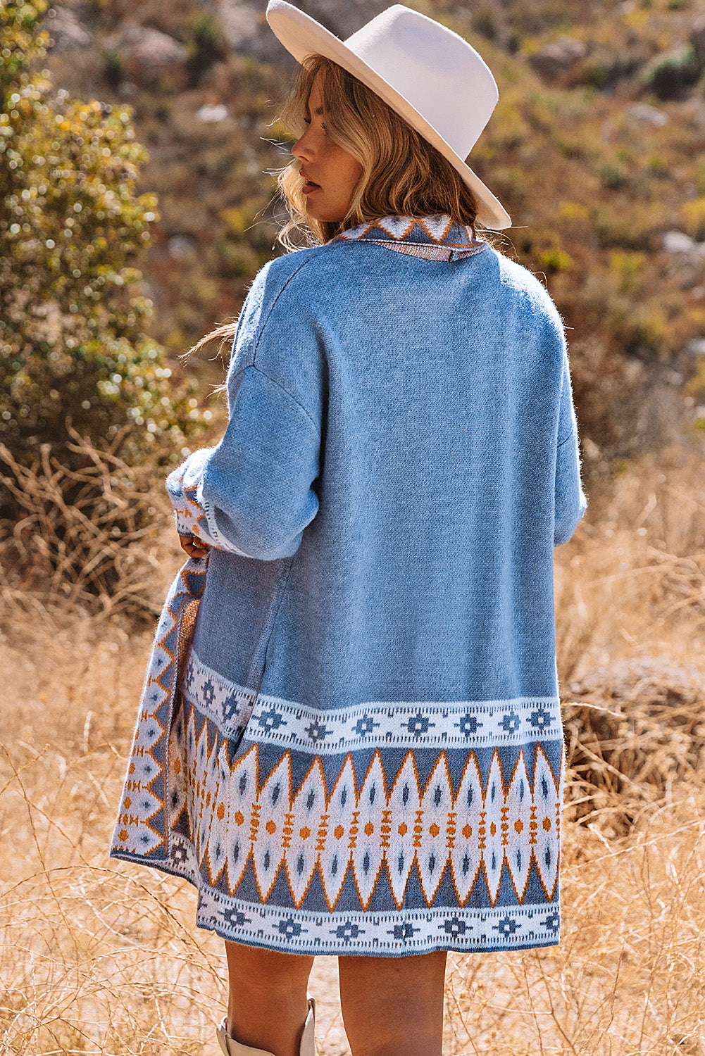 Black Aztec Print Open Front Knitted Cardigan