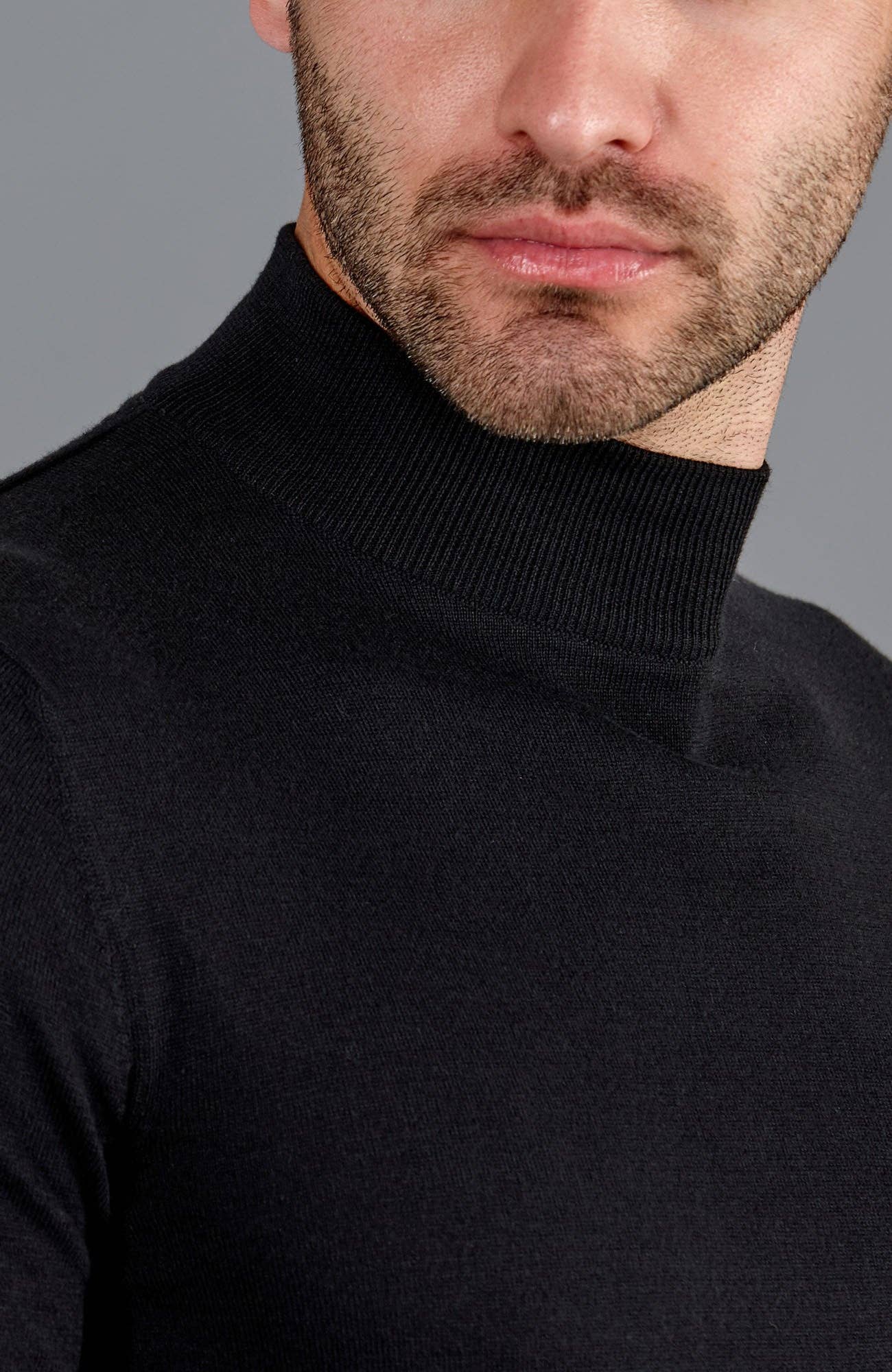 Mens Ultra Fine Cotton Mock Turtle Neck Jumper